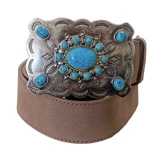 Faded Glory belt Women’s southwestern leather belt faux turquoise buckle